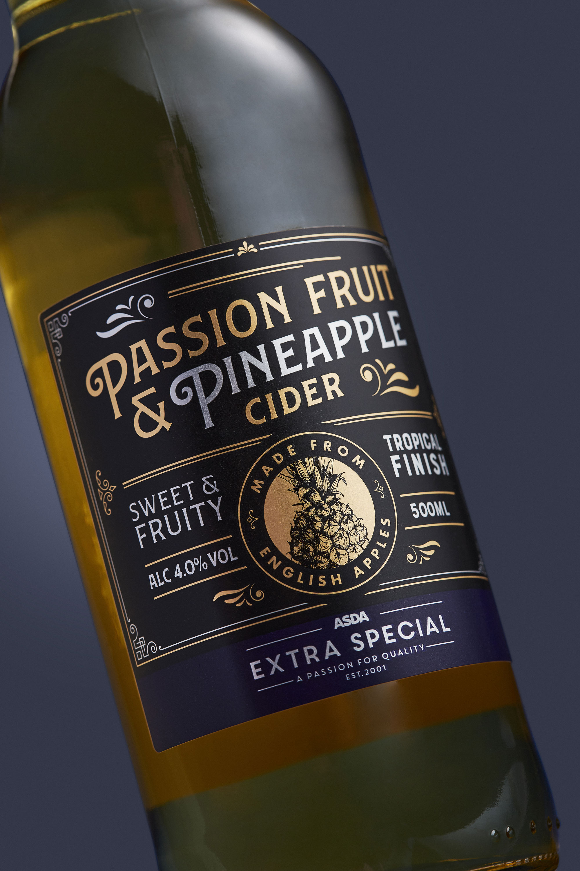 flexo print with dual metallic and matt varnish for asda's extra special ciders