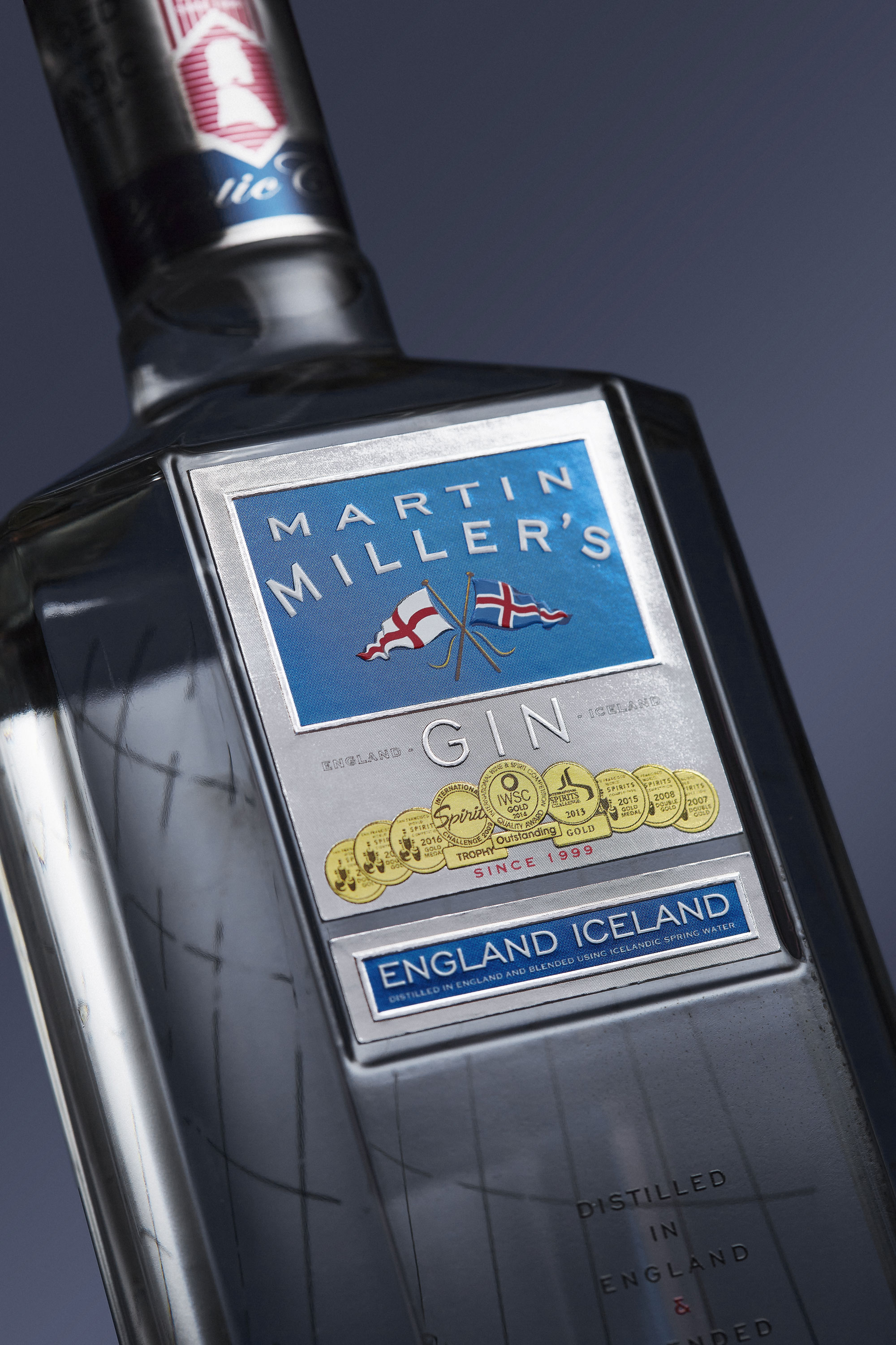close up of the millers gin label