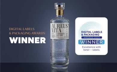 Amberley Labels wins at the Digital Labels & Packaging Awards for Aureus Vita Gin label - Amberley Labels