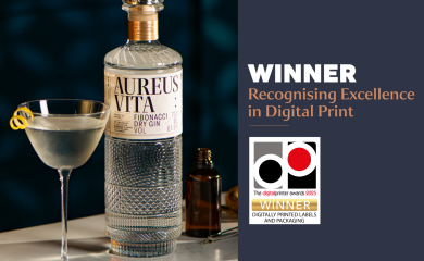 Amberley Labels Wins at the Digital Printer Awards 2025 for Aureus Vita Fibonacci Gin Label - Amberley Labels